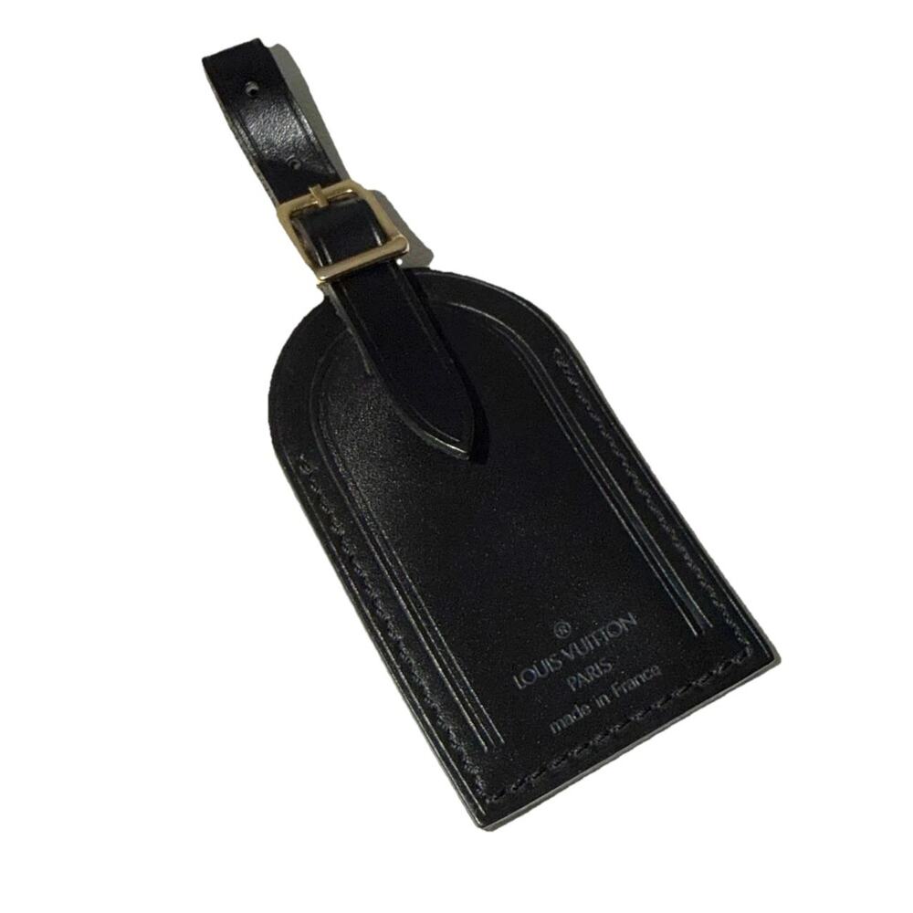 Louis Vuitton Name Tag w/ TK Black T K Leather Large Gold-tone France
